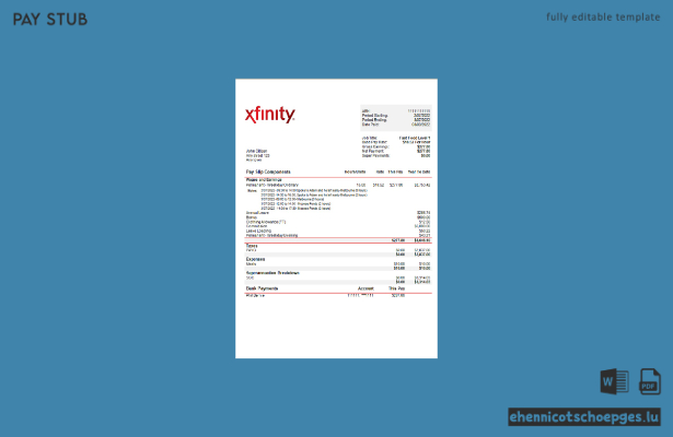 Beispiel einer Gehaltsabrechnung des US-amerikanischen Rundfunkunternehmens Xfinity